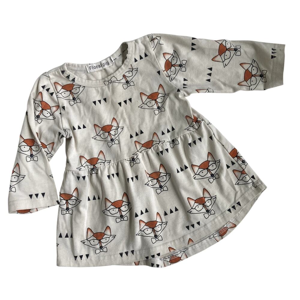 Floral Pig Fox Tunic - Cream Orange Black - 18-24M / 90